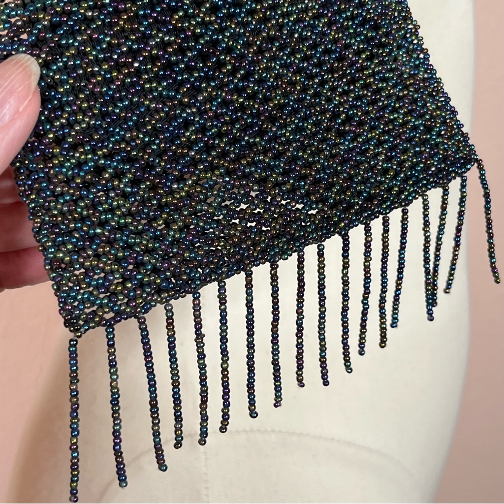 Art Deco Vintage Vanessa Glass Beaded Black Aurora Borealis Fringed Evening Bag — image 4 of 8